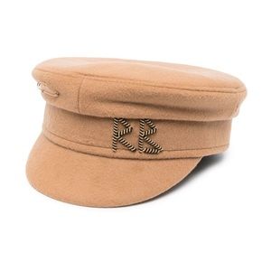 RUSLAN BAGINSKIY APPLIQUÉ LOGO WOOL BERET , CAMEL BROWN